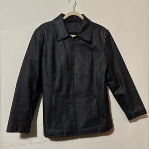 Jacqueline Ferrar Black Leather Shirt Collar Jacket